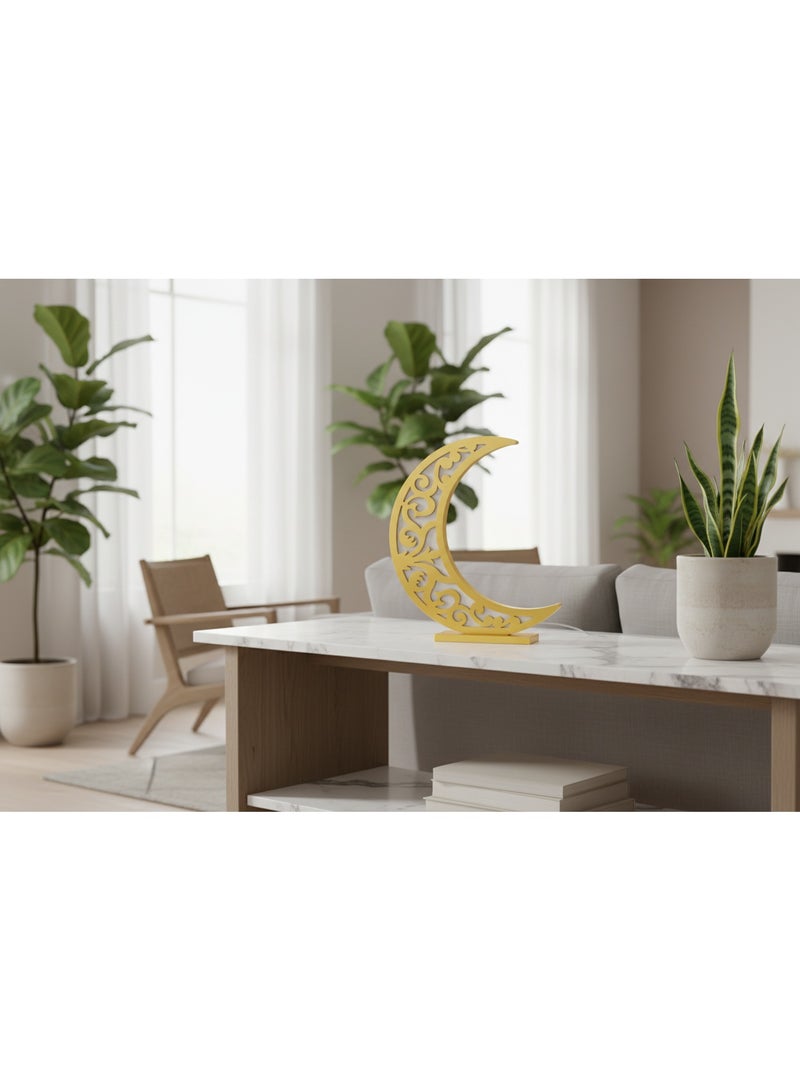 AKDC Ramadan Decor Moon Shaped Lamp, Perfect for Decor,  60 CM - Gold - Image 2